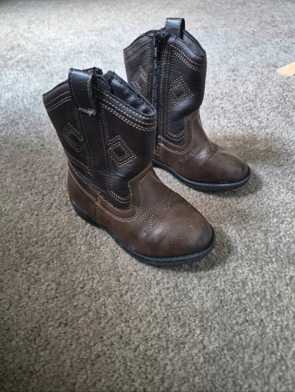 Toddler Brown Leather Western Zip Boots